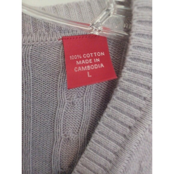 Izod lavender cable knit Vneck pullover sweater mens L preppy business casual - Picture 3 of 9